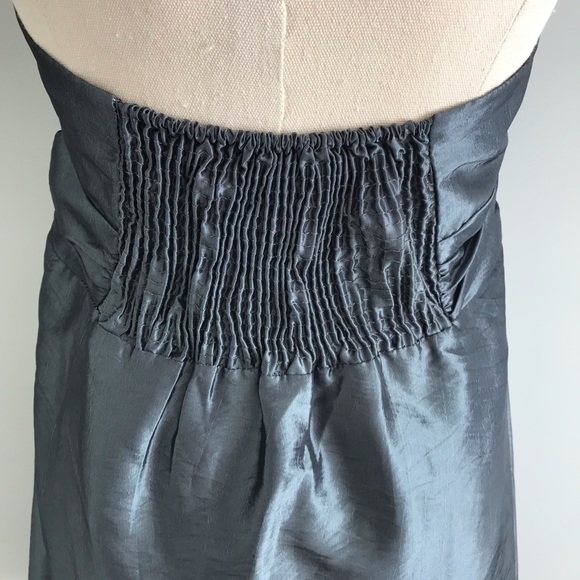 PILGRIM Strapless Metallic Mini Dress Cocktail Party Blue/Grey Bow - Picture 8 of 13